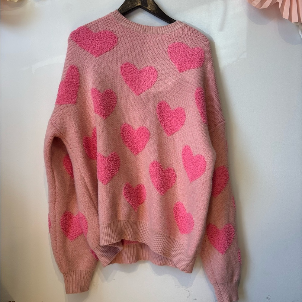Pink Heart Pattern Knit Sweater